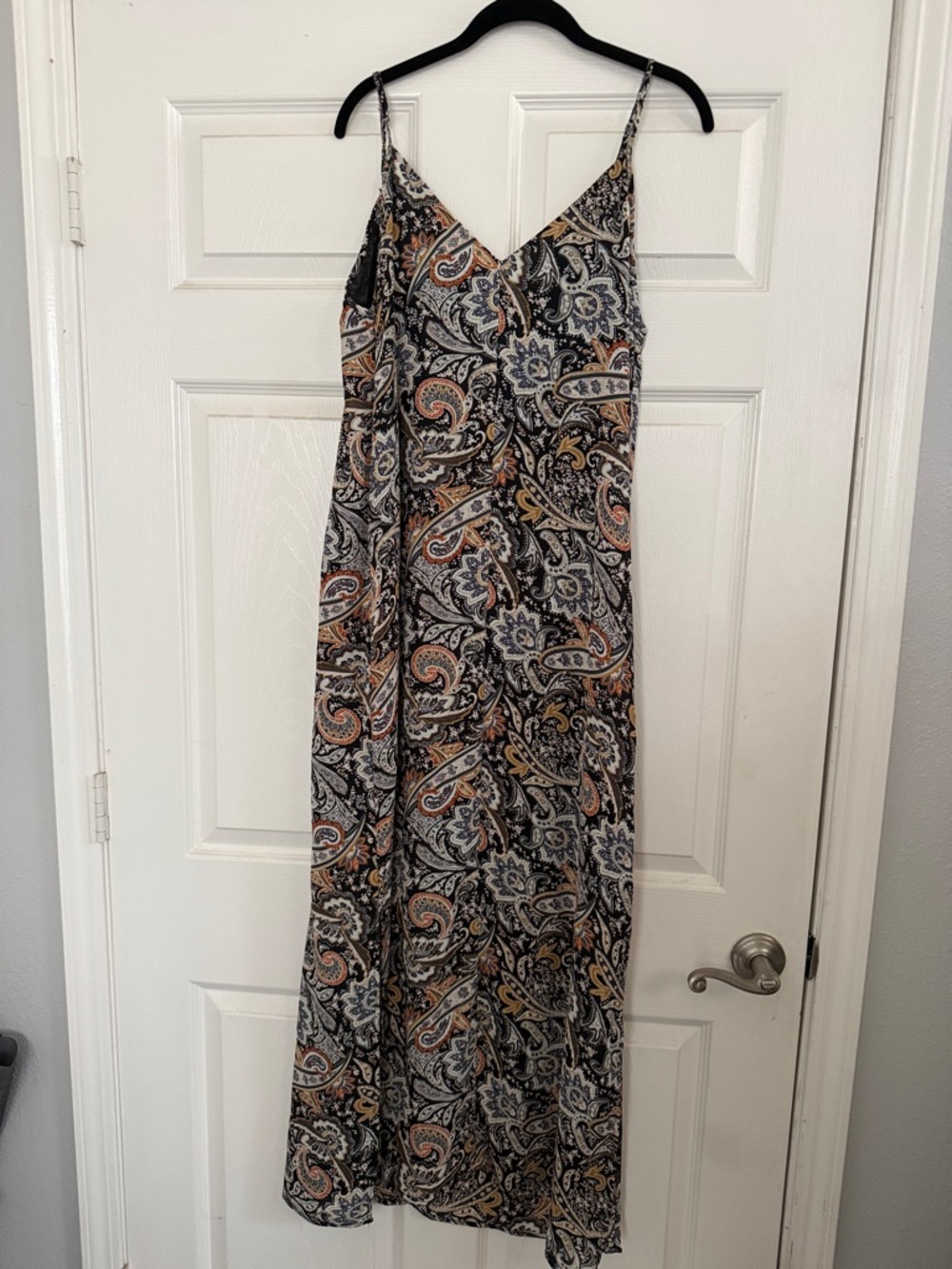 Honey Punch Paisley Maxi Slip Dress in Black, Cream and Orange